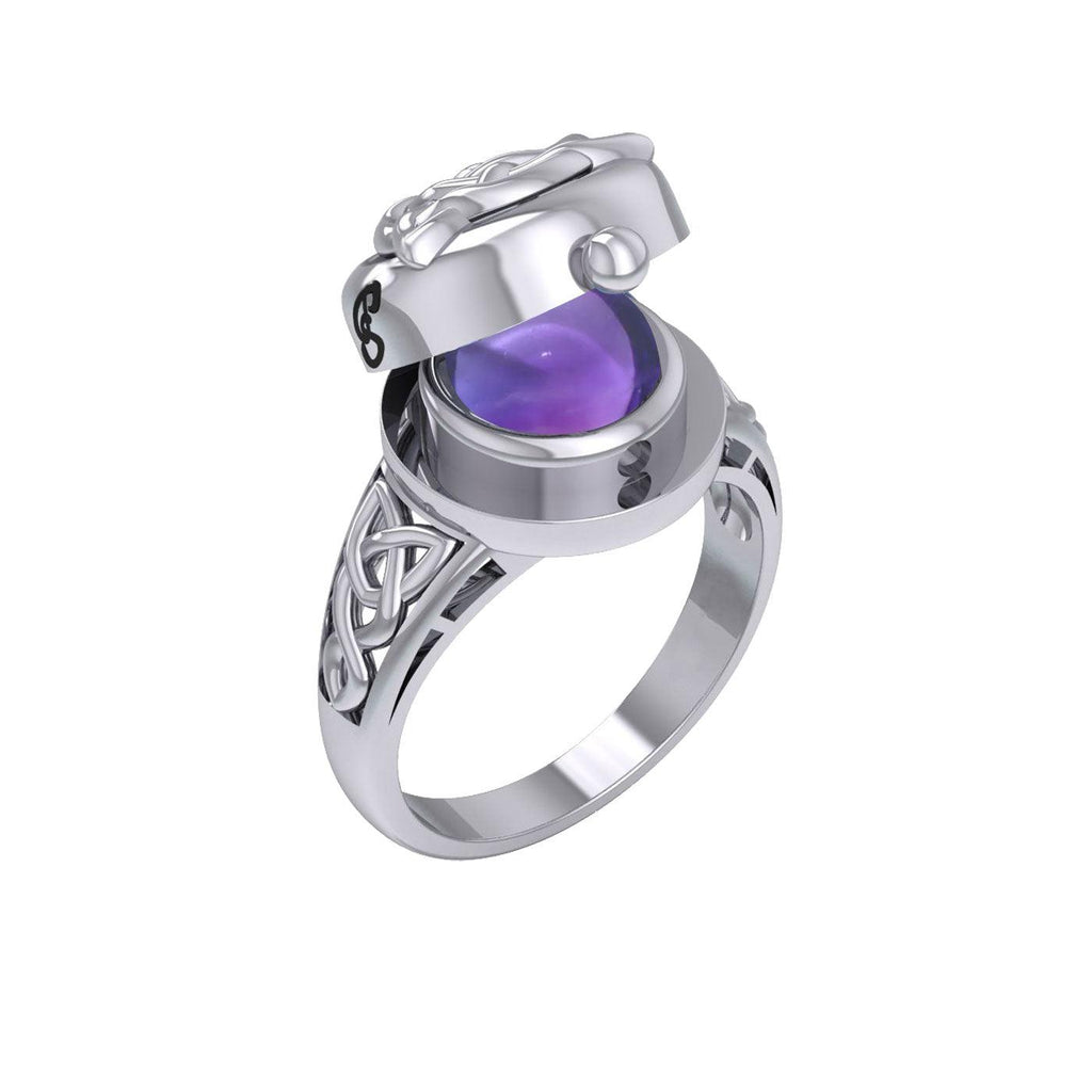 The Celtic Triquetra Sterling Silver Locket Ring with Gemstone TRI2436