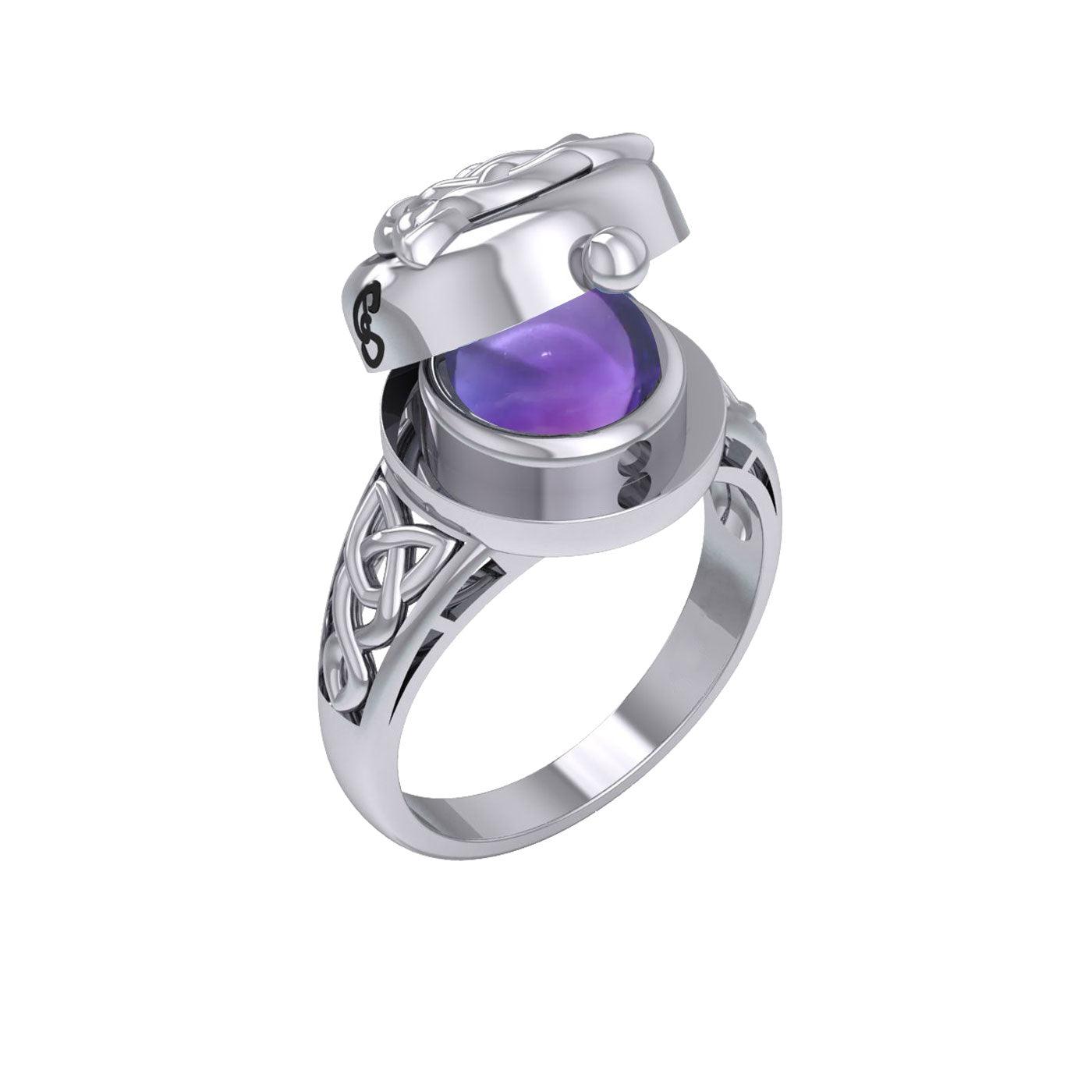 The Celtic Triquetra Sterling Silver Locket Ring with Gemstone TRI2436