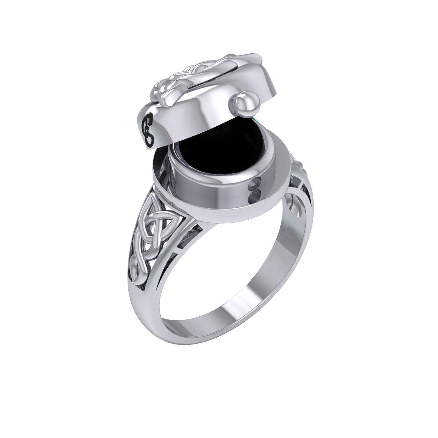 The Celtic Triquetra Sterling Silver Locket Ring with Gemstone TRI2436
