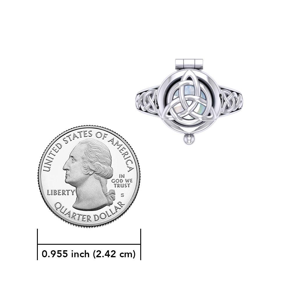 The Celtic Triquetra Sterling Silver Locket Ring with Gemstone TRI2436