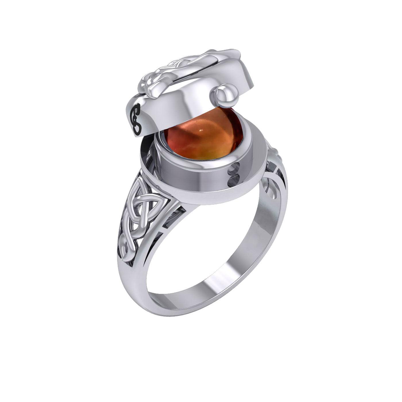 The Celtic Triquetra Sterling Silver Locket Ring with Gemstone TRI2436
