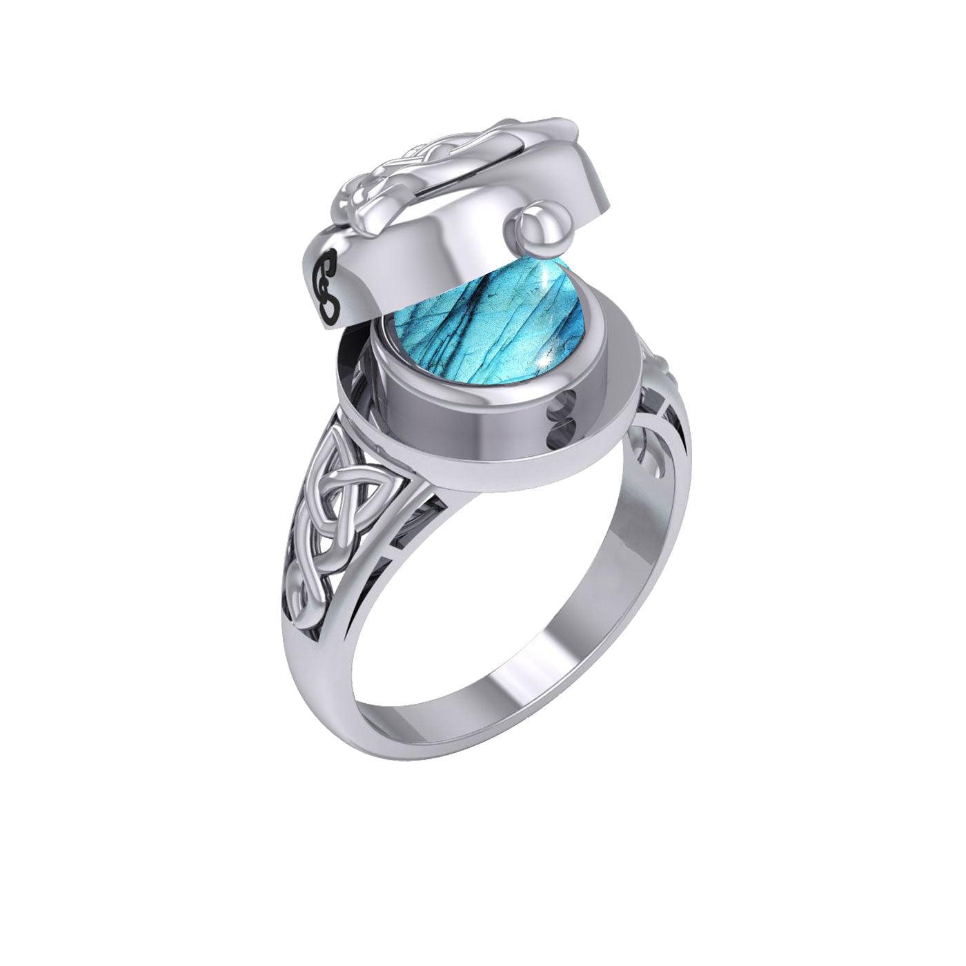 The Celtic Triquetra Sterling Silver Locket Ring with Gemstone TRI2436