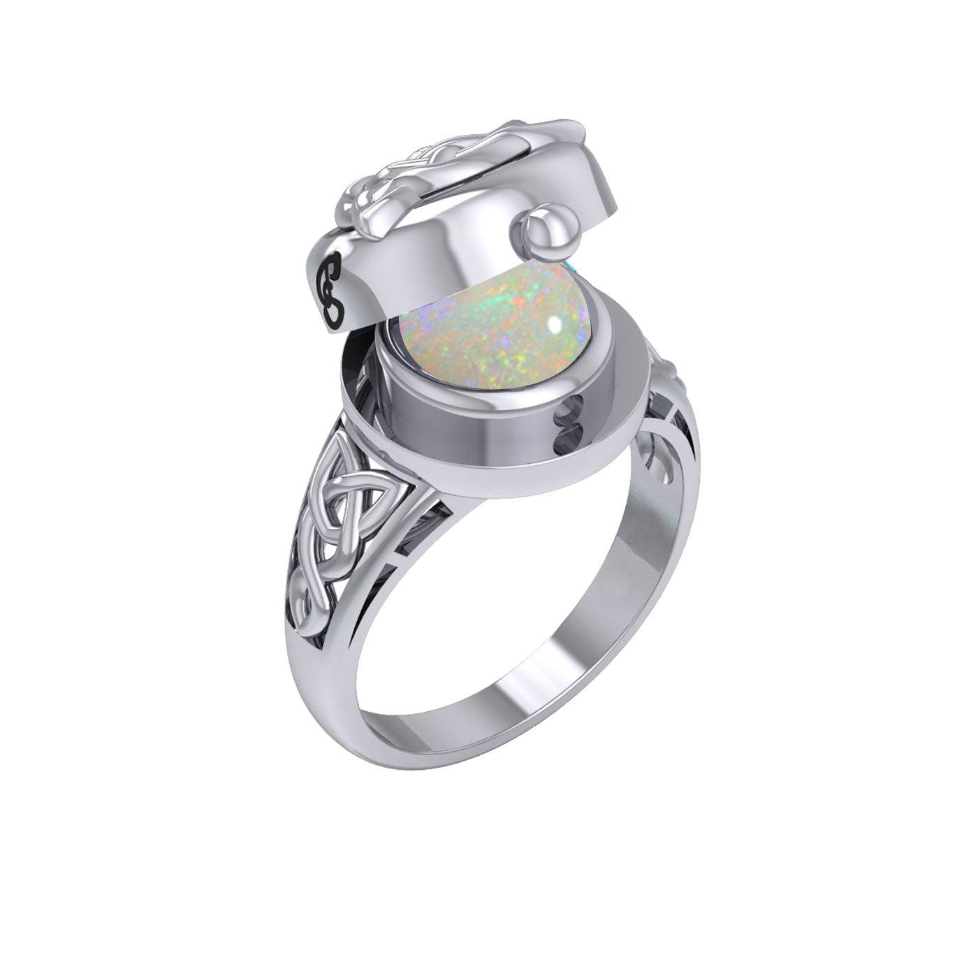 The Celtic Triquetra Sterling Silver Locket Ring with Gemstone TRI2436