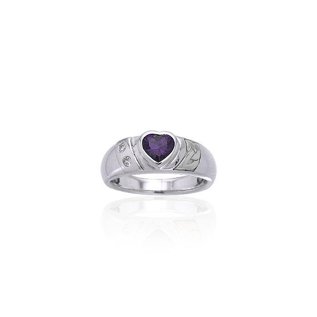 Celtic Sterling Silver Ring with Heart Gemstone TRI357