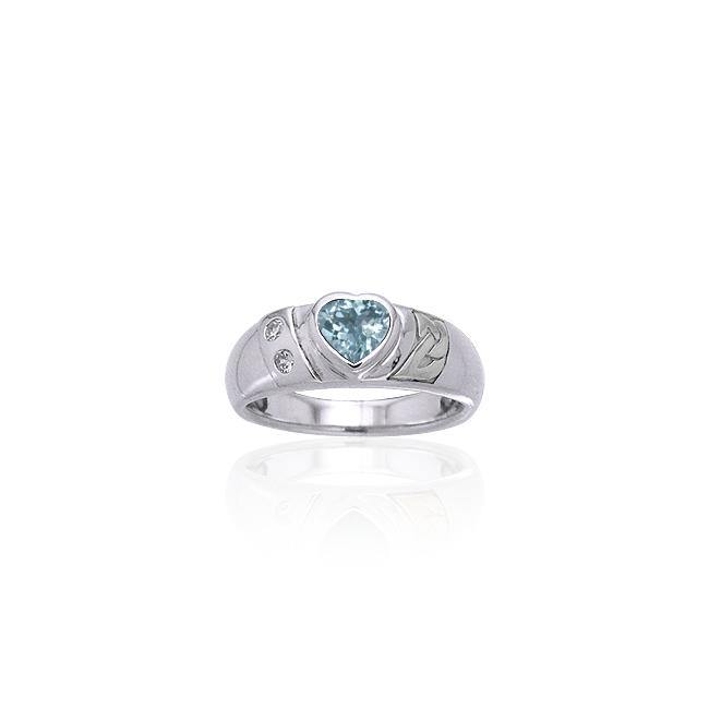 Celtic Sterling Silver Ring with Heart Gemstone TRI357