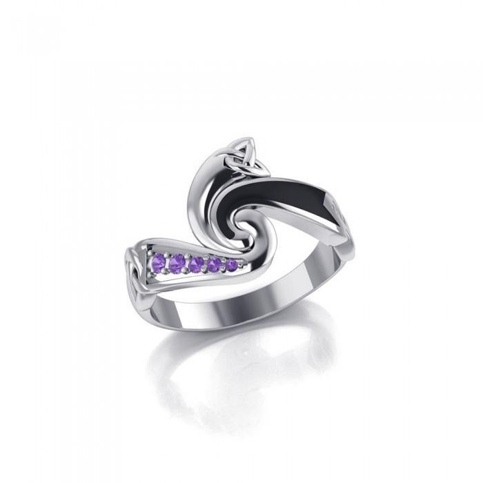 Endless and Modern Celtic Triskele Silver Gemstone Ring TRI636