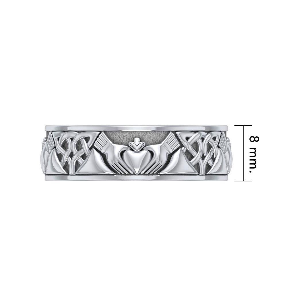 Celtic Knotwork Claddagh Sterling Silver Spinner Ring TRI768