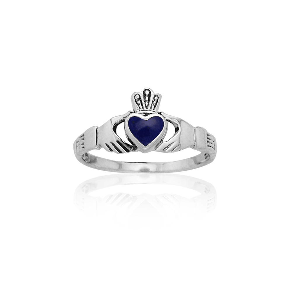 Celtic Claddagh Sterling Silver With Inlay Ring TRI882