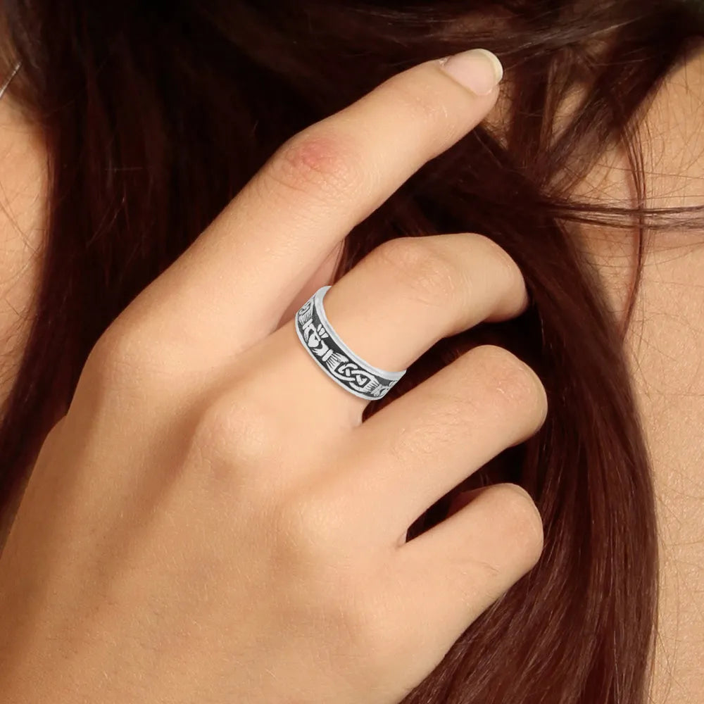 Celtic Knotwork Claddagh Sterling Silver Ring TRI969
