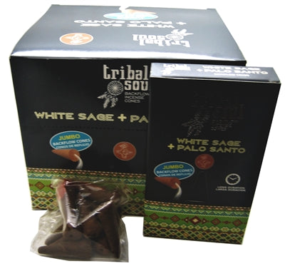 [Backflow] Tribal Soul - WHITE SAGE + PALO SANTO - Jumbo Backflow Dhoop Cones (Box of 12 Packs x 10 cones each) | INCENSE AND CANDLES | Wiccan Center