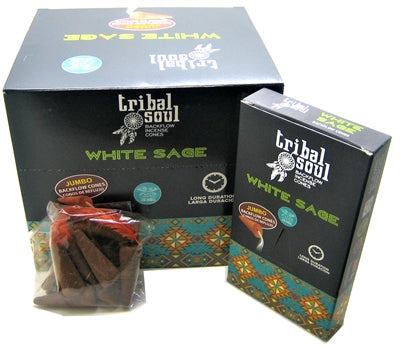 [Backflow] Tribal Soul - WHITE SAGE + PALO SANTO - Jumbo Backflow Dhoop Cones (Box of 12 Packs x 10 cones each) | INCENSE AND CANDLES | Wiccan Center