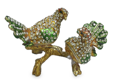 2 Multicolored Doves on Gold branch - Bejeweled Trinket Box- TRNK-4980-02 | GIFTS REGALOS | Wiccan Center