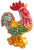 Multicolor Rooster Raised Feather - Bejeweled Trinket Box - TRNK-4967-Multi