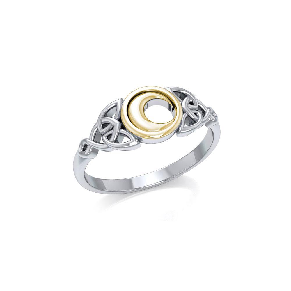 Celtic Moon Silver and 14K Gold Accent Ring TRV1746