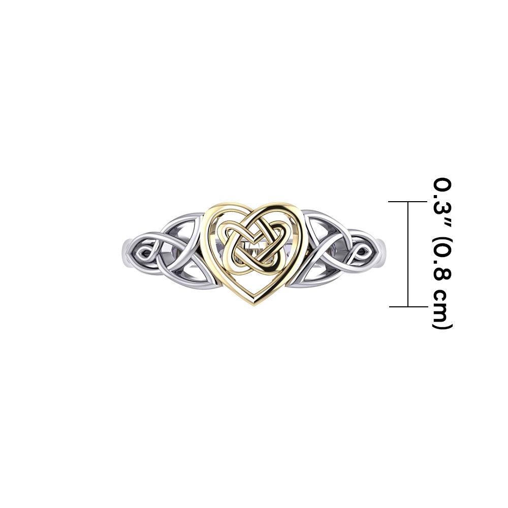 Celtic Knotwork Heart Silver and 14K Gold Accent Ring TRV1766