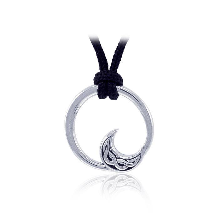 Celtic Knot Crescent Moon Sterling Silver Pendant with Nylon Cord Set TSE526