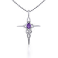 Celtic Knotwork Cross Sterling Silver Pendant with Gemstone and Chain Set TSE722