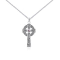 Large Silver Celtic Cross Gemstone Pendant and Chain Set TSE752