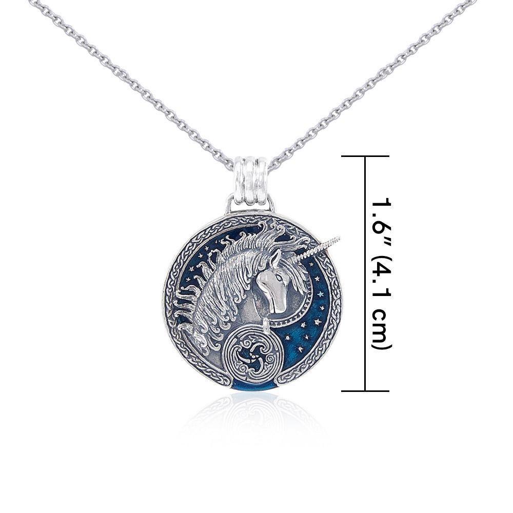Celtic Unicorn  Sterling Silver Pendant with Enamel and Chain Set by Courtney Davis TSE769