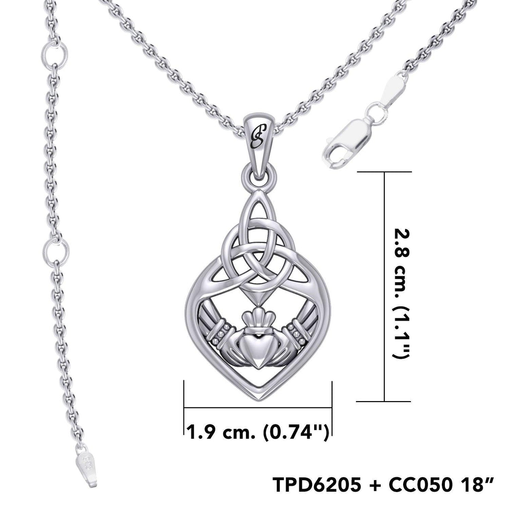 Celtic Claddagh Triquetra Heart Sterling Silver Pendant - Symbol of Eternal Love by Peter Stone Jewelry TPD6205