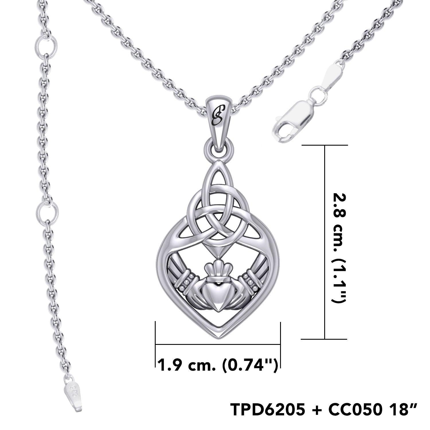 Celtic Claddagh Triquetra Heart Sterling Silver Pendant - Symbol of Eternal Love by Peter Stone Jewelry TPD6205