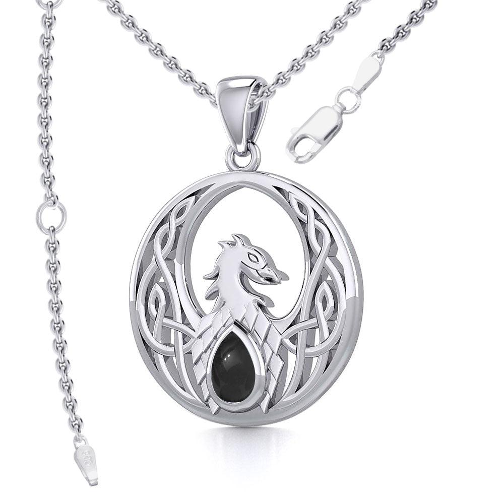 Rise with Resilience: Celtic Phoenix Sterling Silver Pendant with Gemstone TPD5719 | Embrace the Rebirth of Your Spirit