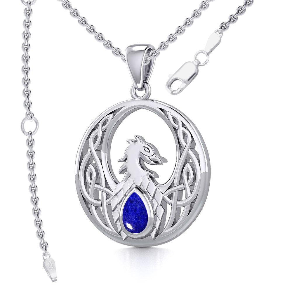 Rise with Resilience: Celtic Phoenix Sterling Silver Pendant with Gemstone TPD5719 | Embrace the Rebirth of Your Spirit