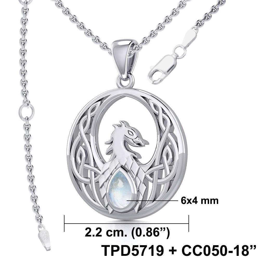 Rise with Resilience: Celtic Phoenix Sterling Silver Pendant with Gemstone TPD5719 | Embrace the Rebirth of Your Spirit