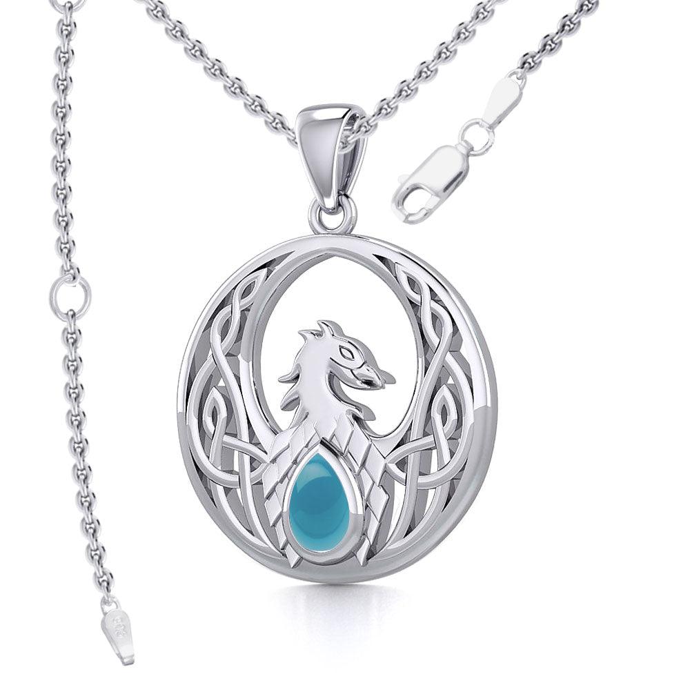 Rise with Resilience: Celtic Phoenix Sterling Silver Pendant with Gemstone TPD5719 | Embrace the Rebirth of Your Spirit