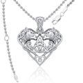 Wolves with Celtic Triquetra in Heart Sterling Silver Pendant TPD5212