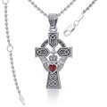 Celtic Cross and Irish Claddagh Sterling Silver Pendant with Heart Gemstone TPD5340