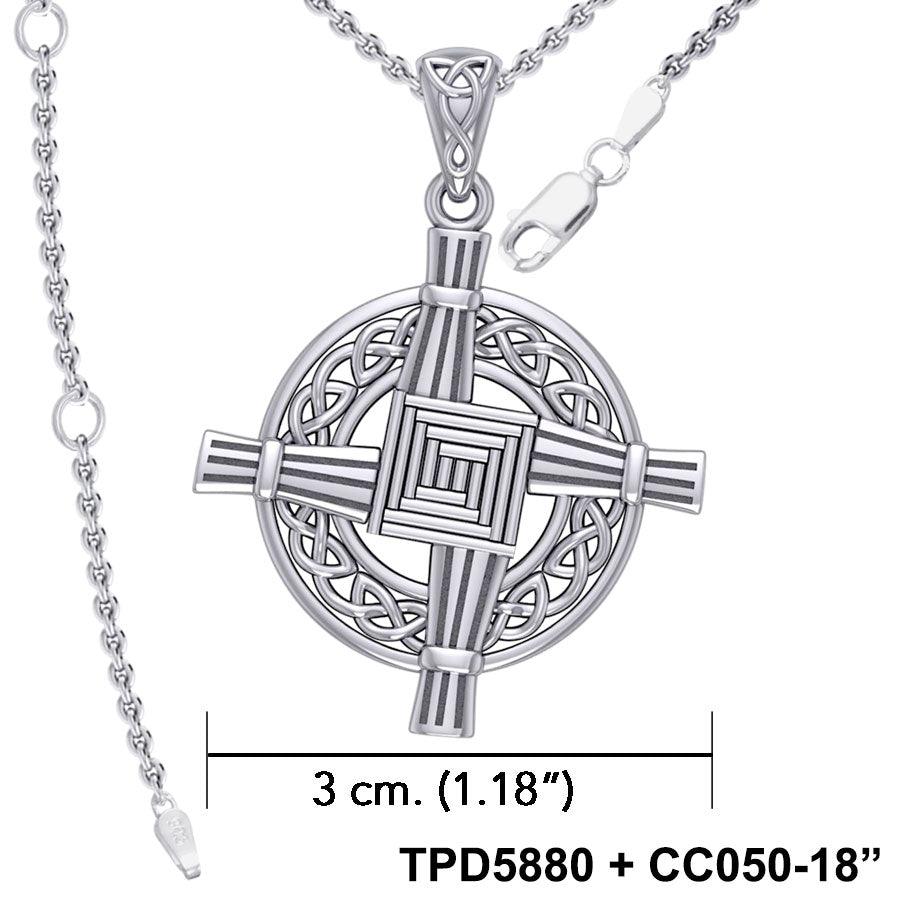 Saint Brigids Cross with Celtic Sterling Silver Pendant TPD5880