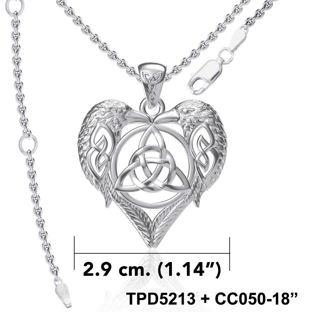 Ravens Crows with Celtic Triquetra in Heart Sterling Silver Pendant TPD5213