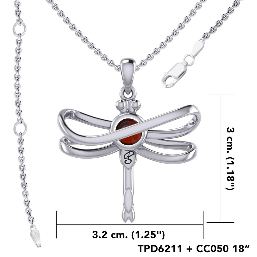 Ethereal Dragonfly Sterling Silver Pendant with Spiritual Gemstone by Peter Stone Jewelry - Divine Insect Symbolism for Spiritual Connection TPD6211