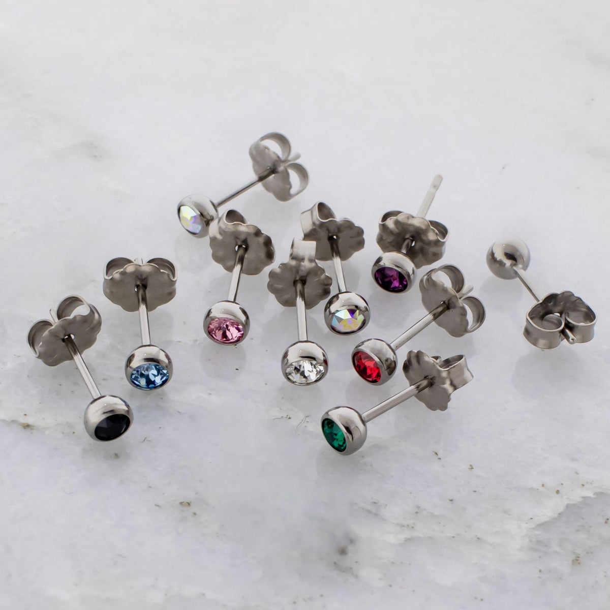 Steel Round Bezel Set Gem Earring Studs | Body Jewelry | Wiccan Center
