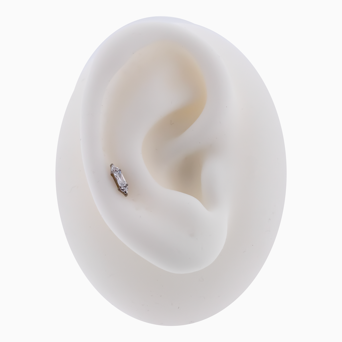 Steel Internally Threaded 2 Trillion & Baguette CZ End – 16G | Body Jewelry | Wiccan Center