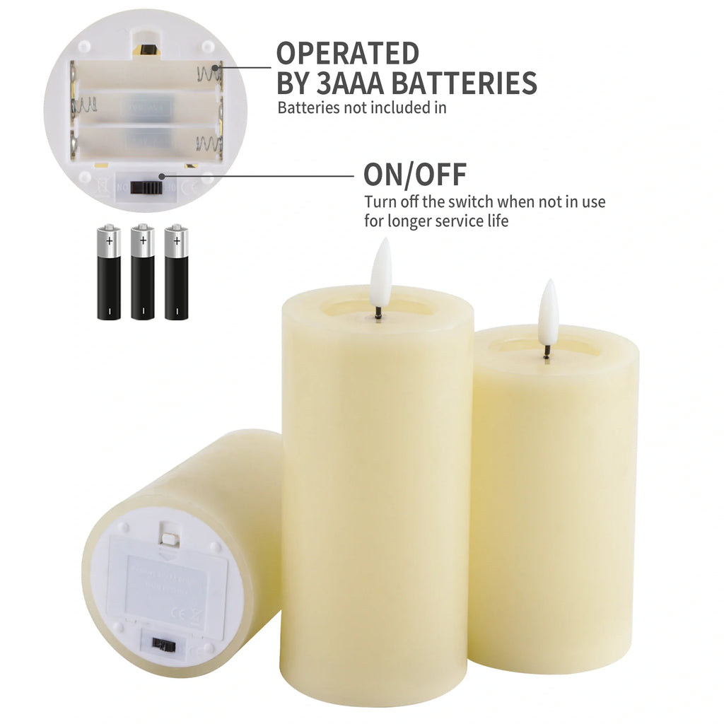 Set of 3 Flickering Flameless Candles Battery Operated | LED Candles | Wiccan Center