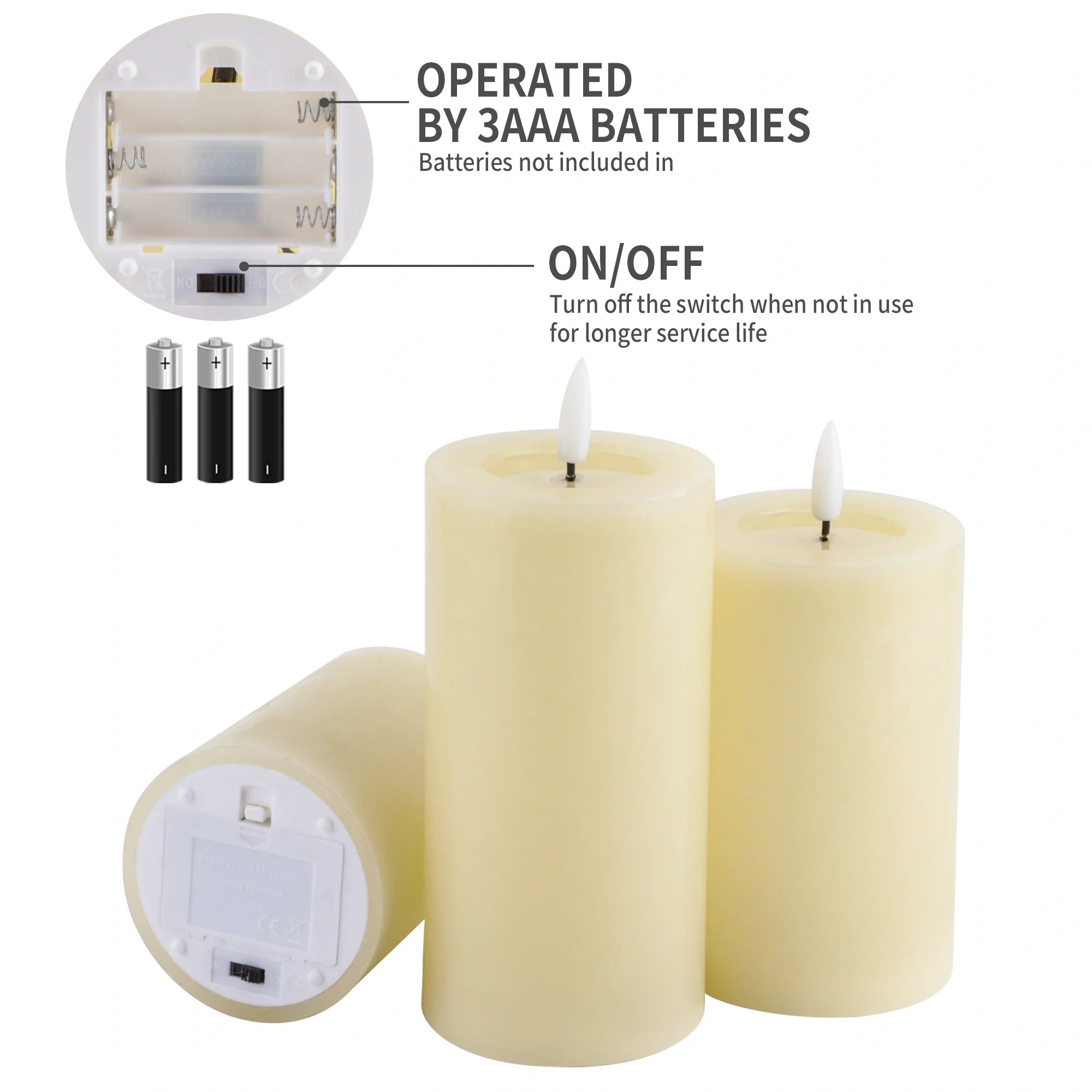 Set of 3 Flickering Flameless Candles Battery Operated | LED Candles | Wiccan Center