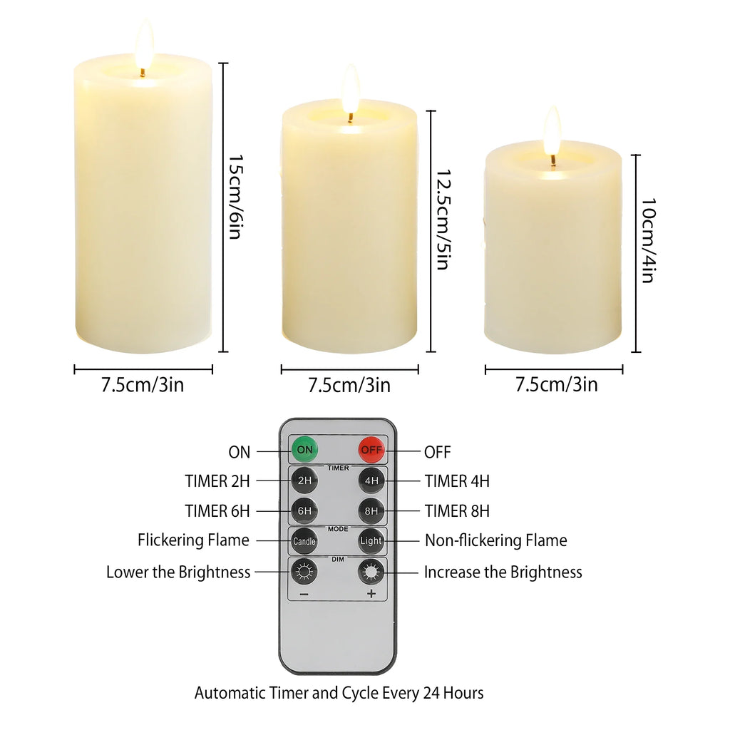 Set of 3 Flickering Flameless Candles Battery Operated | LED Candles | Wiccan Center