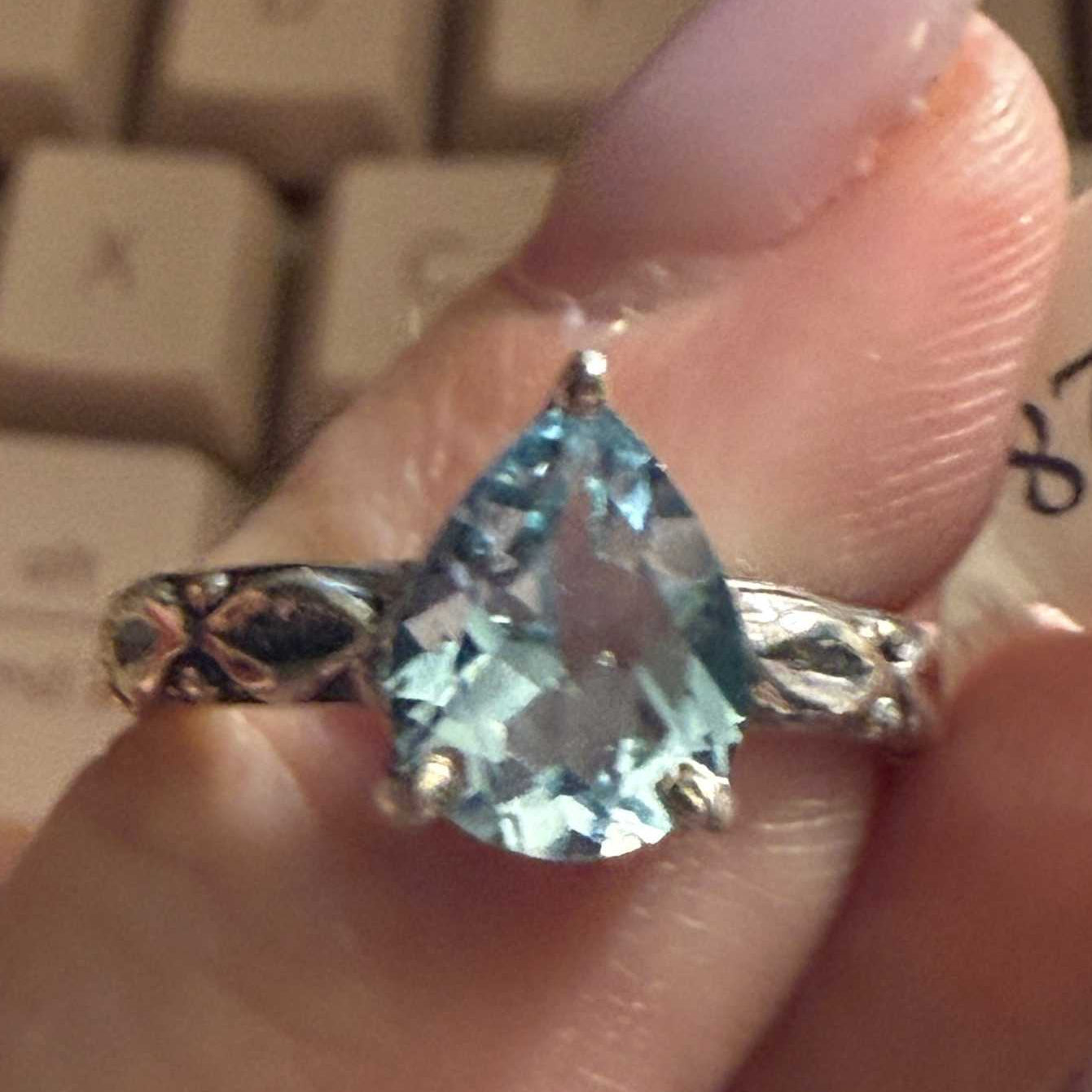 Teardrop Blue Topaz Filigree Ring in Sterling Silver | Rings | Wiccan Center