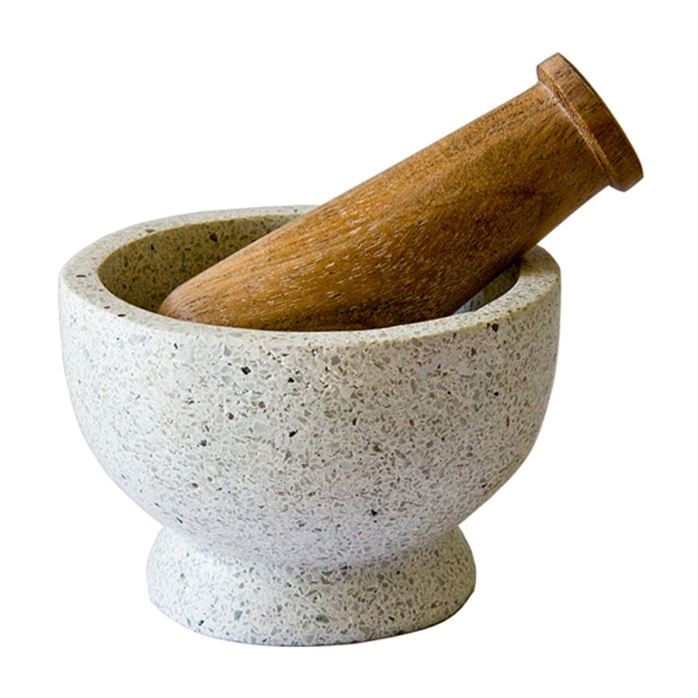 White Terrazzo Mortar & Acacia Wood Pestle 4" x 2.5" | Mortar & Pestle | Wiccan Center