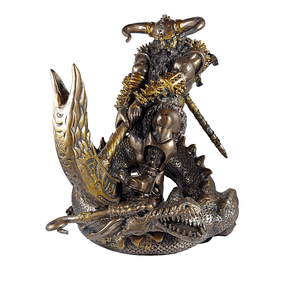Thor Slaying Midgard Dragon With Mjolnir Hammer Statue | Statue | Wiccan Center