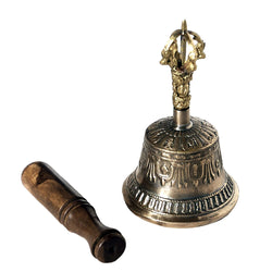 Tibetan Hand Bell with Wooden Striker 5" | Altar Bell | Wiccan Center