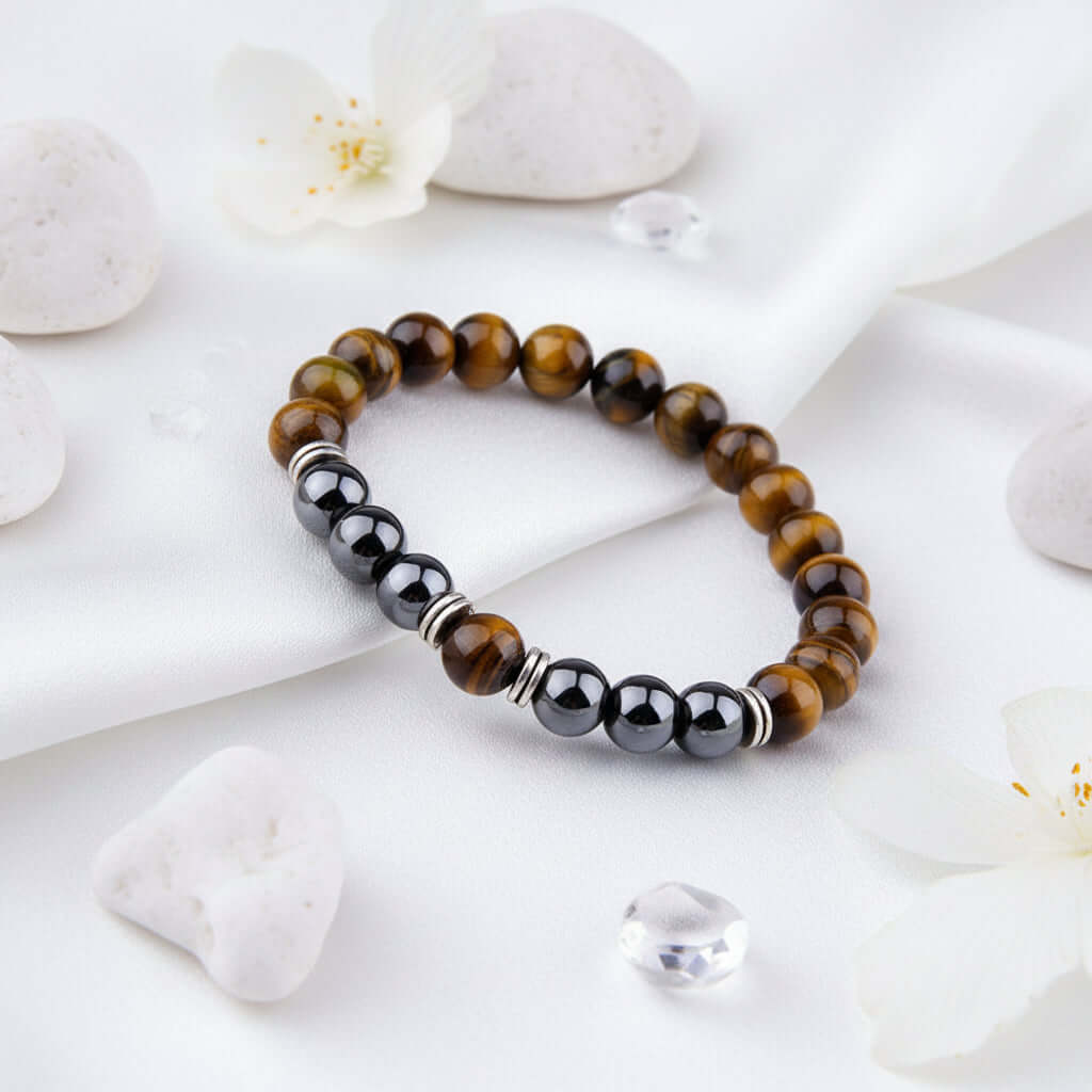 Tiger Eye Bracelet Fashion Simple Obsidian Alloy Separator Elastic Bracelet