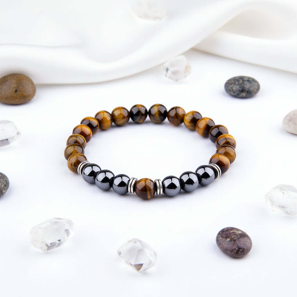 Tiger Eye Bracelet Fashion Simple Obsidian Alloy Separator Elastic Bracelet