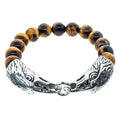 Elastic Bracelet 8mm Round Beads - Tiger Eye w/ Stainless Steel Eagle Heads | Bracelet | Wiccan Center