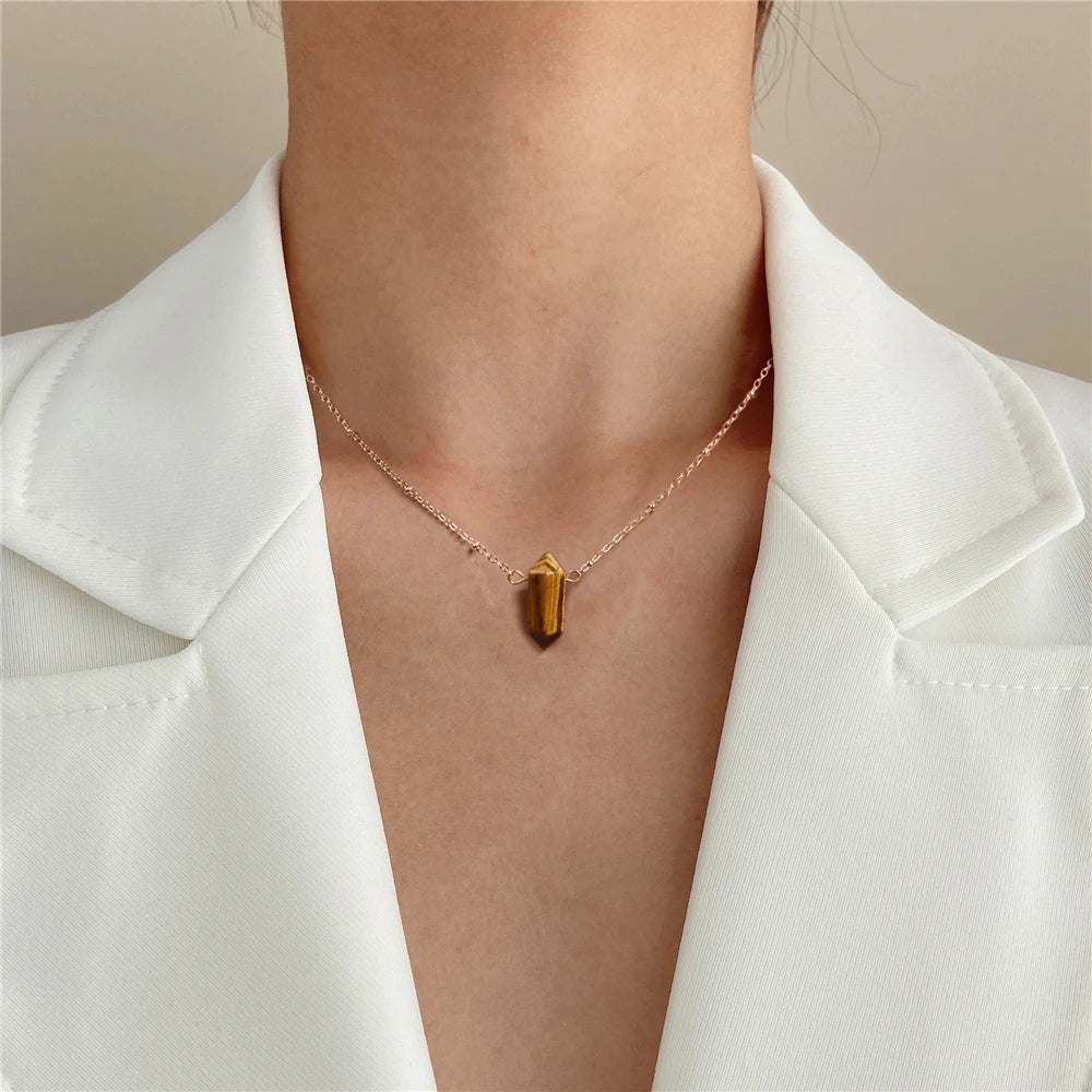 Crystal Hexagon Gold Necklaces | necklace | Wiccan Center