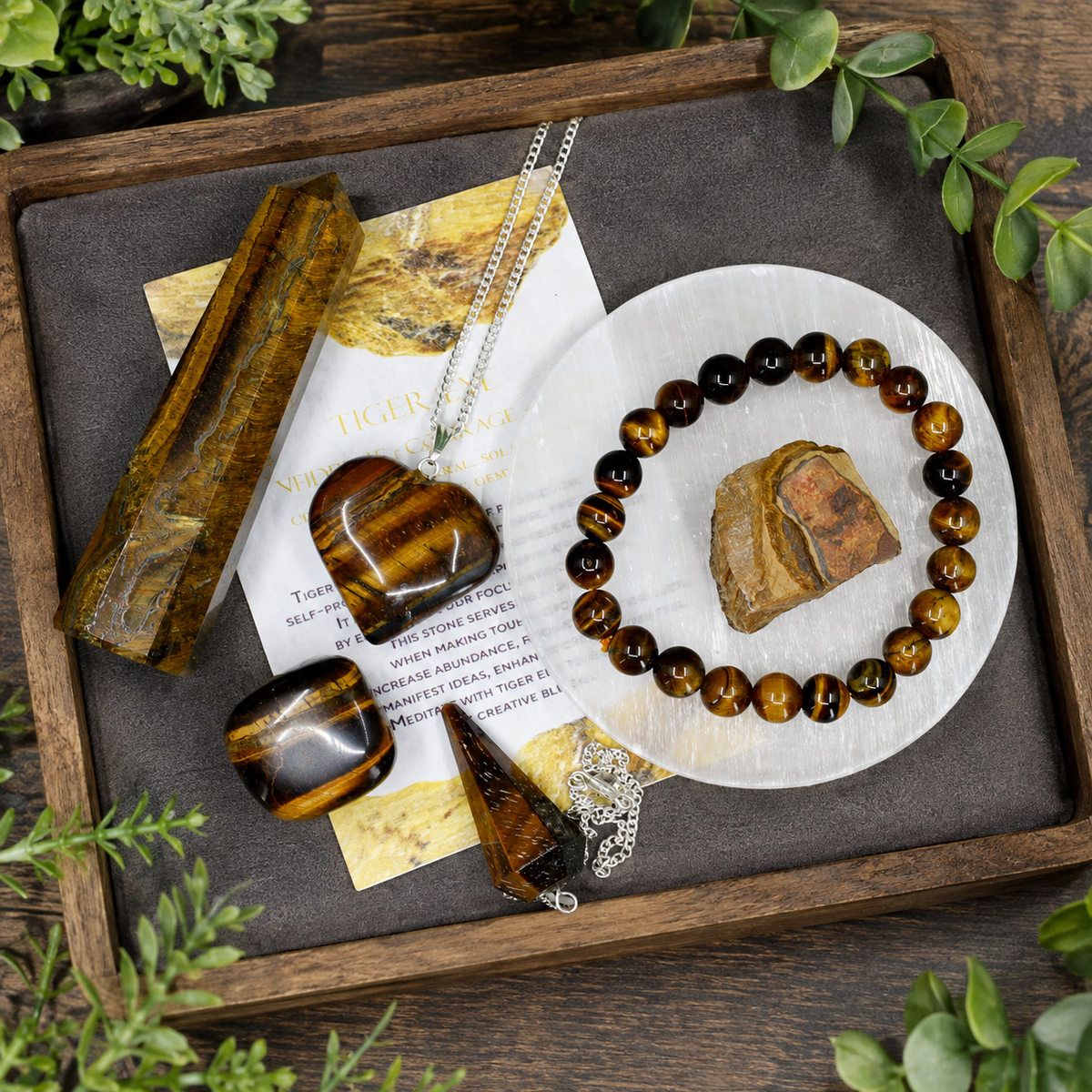 Tiger Eye Crystal Gift Set For Emotional Support and Protection, Real Polished Gemstones.
