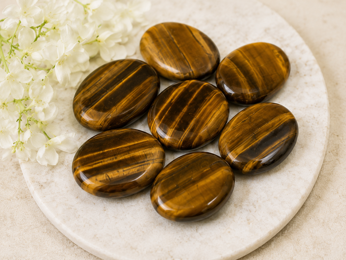 Tiger Eye Flat Stone, Polished Oval Flat Palm Stones.