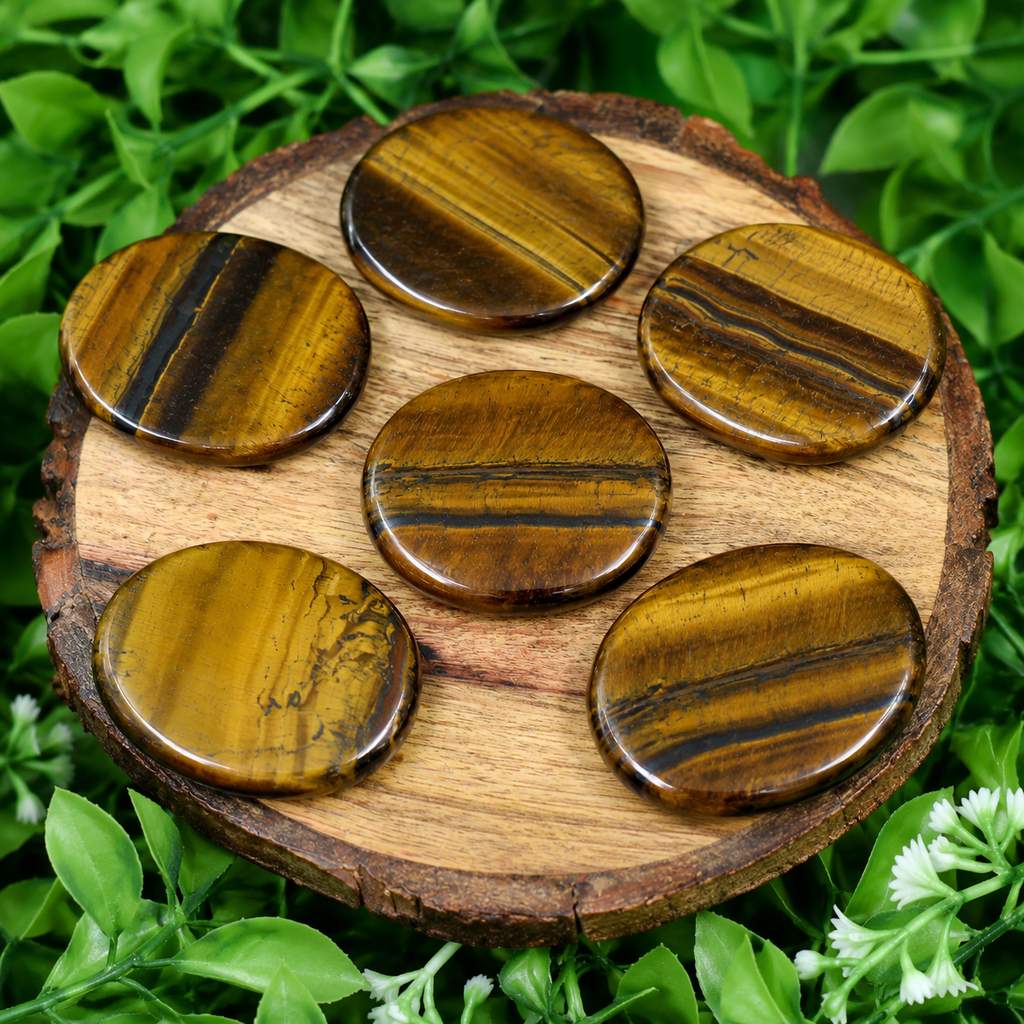 Tiger Eye Flat Stone, Polished Oval Flat Palm Stones.
